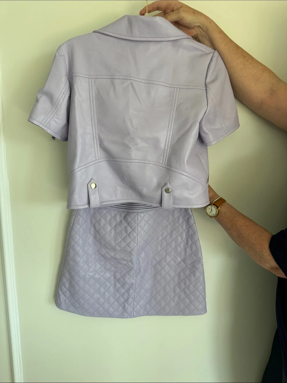 Lilac Quilted Leather Mini Skirt